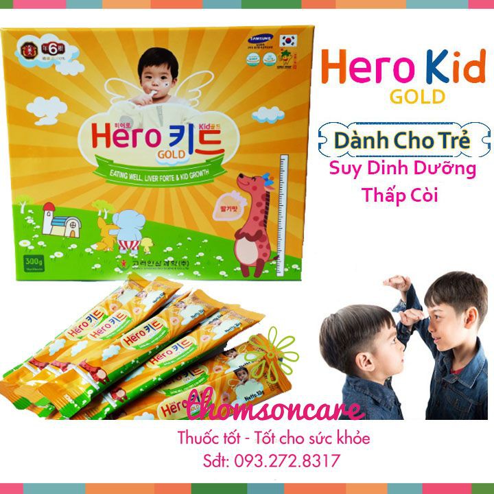 Siro ăn ngon cho bé - Herokid Gold - Nhập khẩu từ Hàn Quốc Hero Kid - dạng gói dễ uống, bé hết biếng ăn, tiêu hóa tốt