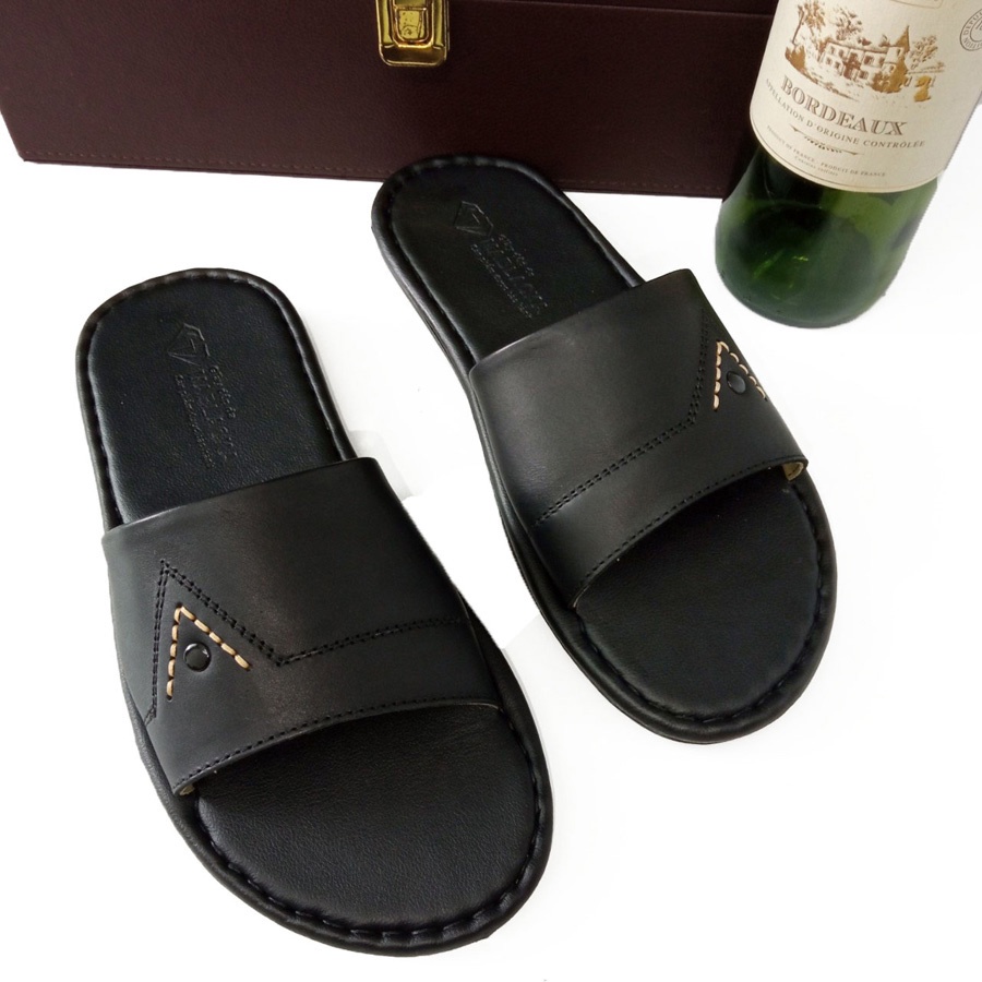 Dép nam quai ngang da bò đẹp thời trang,mang êm, đế khâu chắc chắn D121