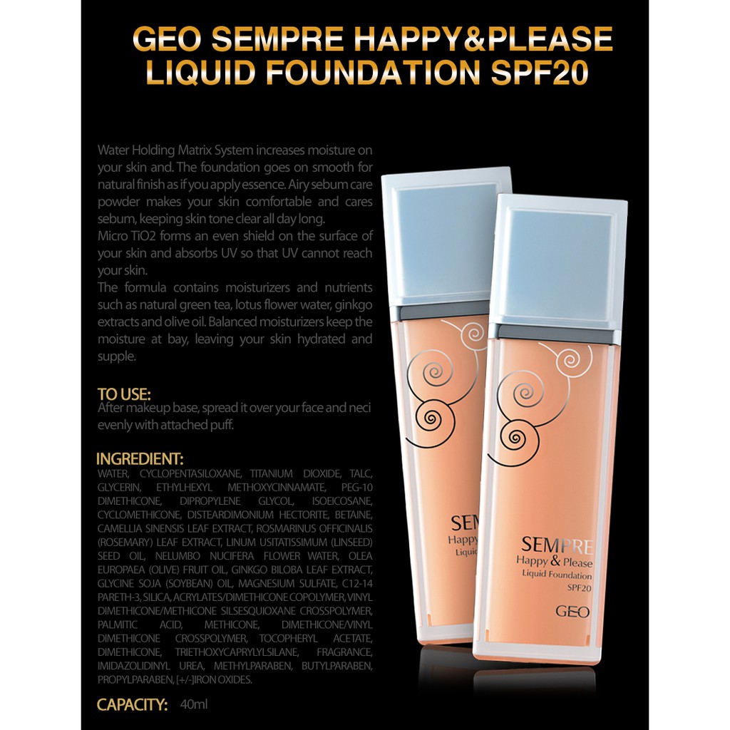 Kem nền Geo Sempre Happy &amp; Please Liquid Foundation #21 Natural Beige