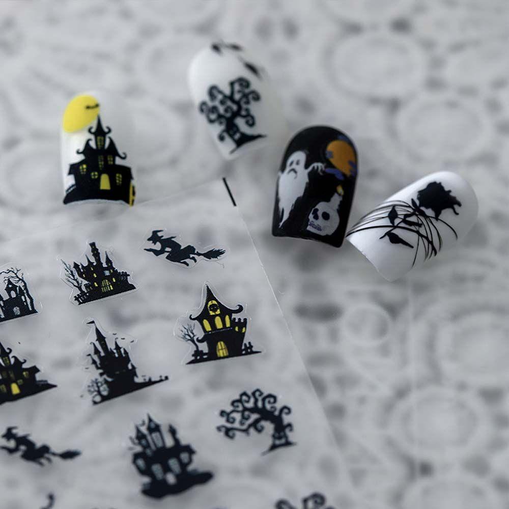 Miếng Dán Trang Trí Móng Tay Hình Bộ Xương Bướm Lâu Đài Halloween Thời Trang