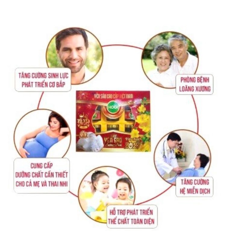 Yến sào nguyên chất từ thiên nhiên, yến sào thiên nhiên đường phèn HOGI, hộp 6 lọ x 70ml