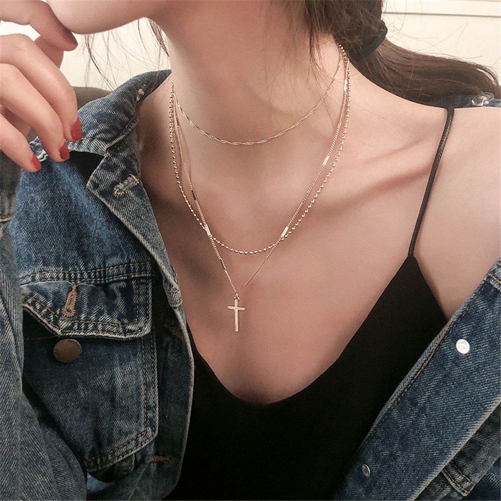 【COD】Vòng Cổ Nhiều Lớp Mặt Thánh Giá Hợp Kim Thời Trang