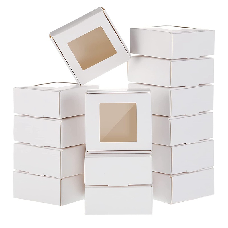 Set 50 Hộp Giấy Kraft Mini Có Cửa Sổ Đựng Bánh Kẹo Làm Quà Tặng Tại Nhà