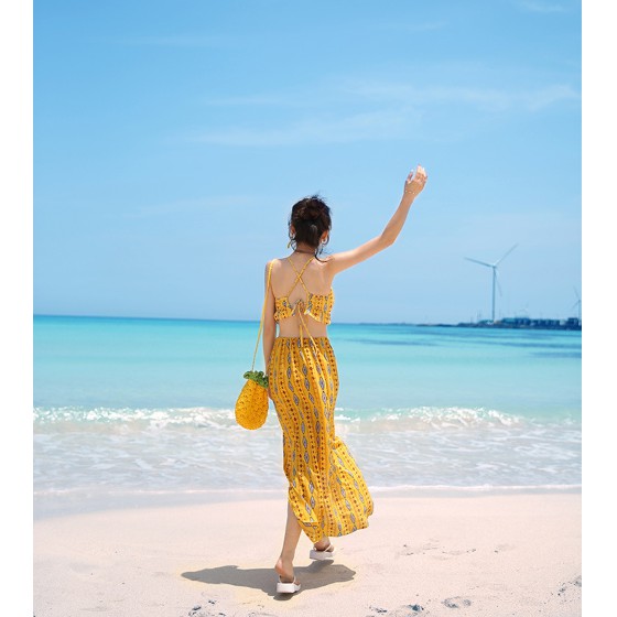 (có sẵn, hàng cao cấp) Đồ bơi/ Bikini màu vàng váy dài hot 2019