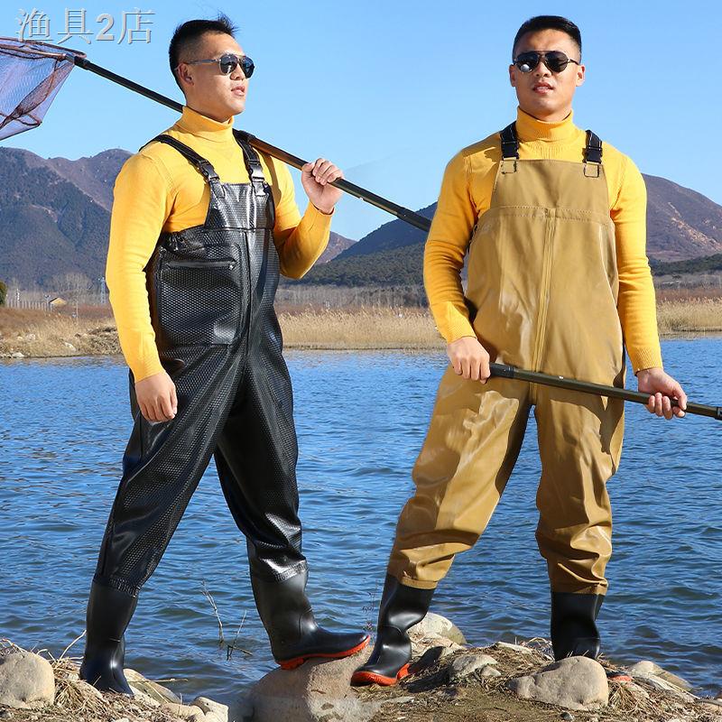✧۞Quần câu cá, quần áo chống thấm nước, quần lội nước nam và nữ, quần đi mưa, quần câu cá dày dặn ấm áp một mảnh, nĩa da
