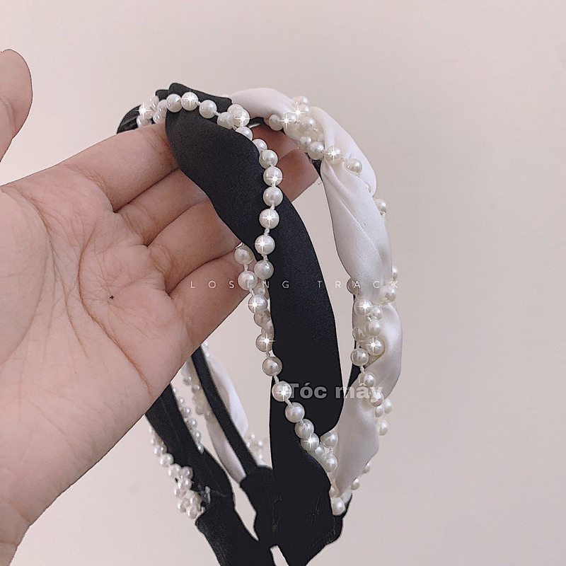 Bờm tóc băng đô hai màu đen trắng dây hiện đại BT575