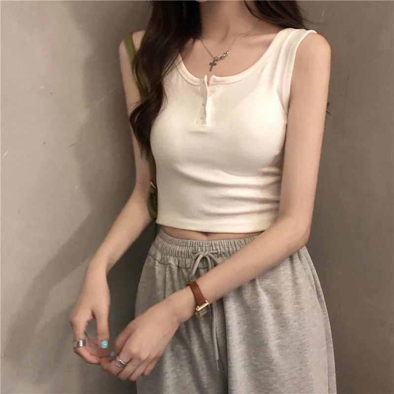 Áo Hai Dây Cài Nút Dáng Ngắn Thời Trang Mùa Hè Xinh Xắn Cho Nữ