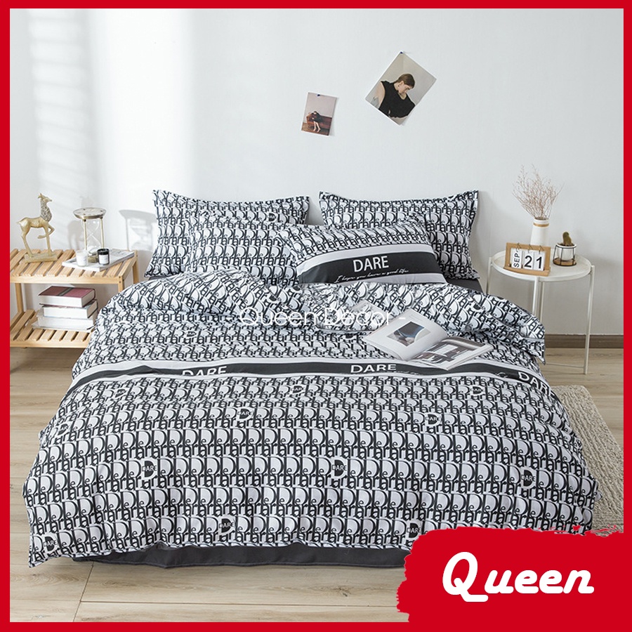 Bộ Chăn Ga Gối, Ga Giường Cotton Poly 5 Món M2, M6, M8, 2M2 Kẻ Hàn Quốc, bo chun drap giường miễn phí - Queen Décor