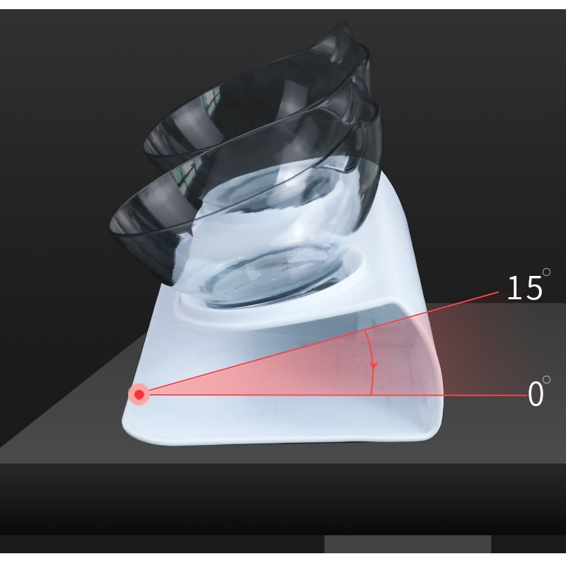 Bát/Chén ăn đôi cho thú cưng hình tai mèo - Bát/Chén ăn đôi trong suốt chống gù lưng cho mèo