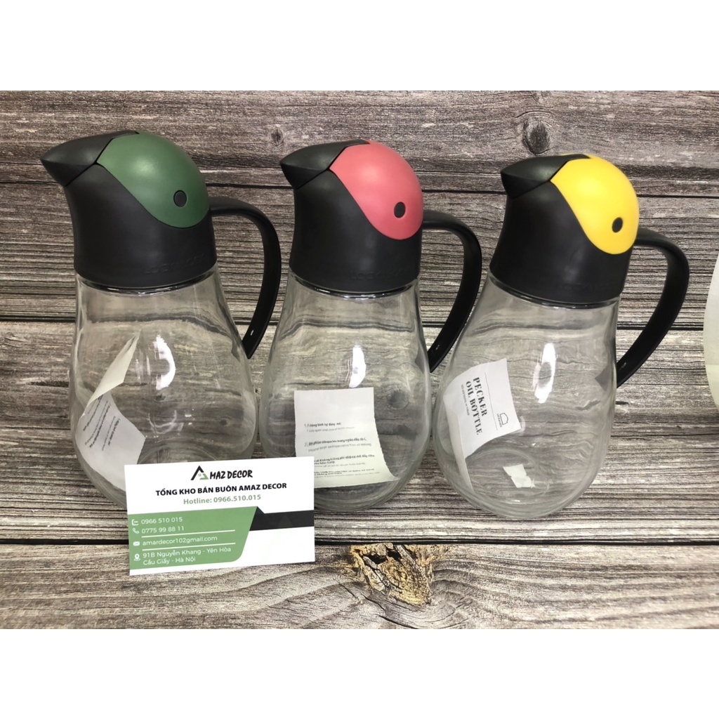 Bình thủy tinh đựng dầu ăn nước mắm với nắp mở tự động Lock&amp;Lock 550ml cao cấp kiểu dáng độc đáo