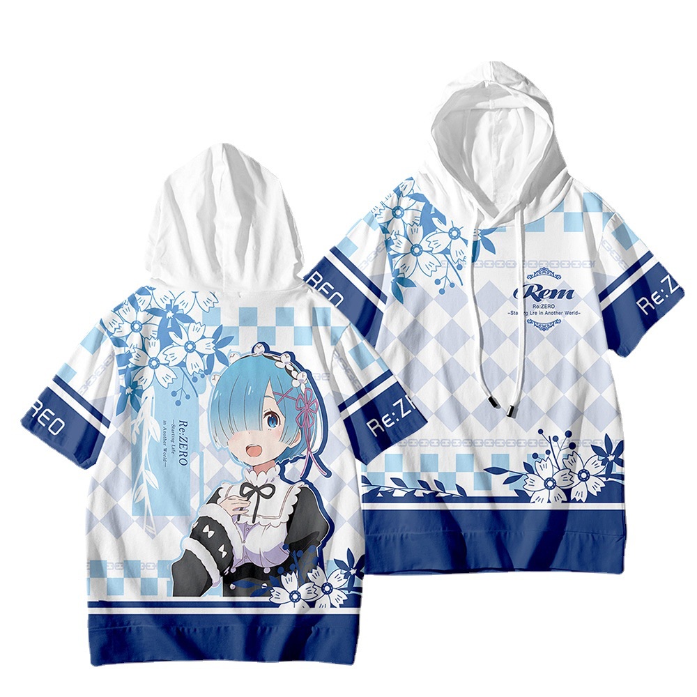 Áo Hoodie Tay Ngắn 3 / 4 In Hình Anime Re: Life In A Different World From Zero Rem | WebRaoVat - webraovat.net.vn
