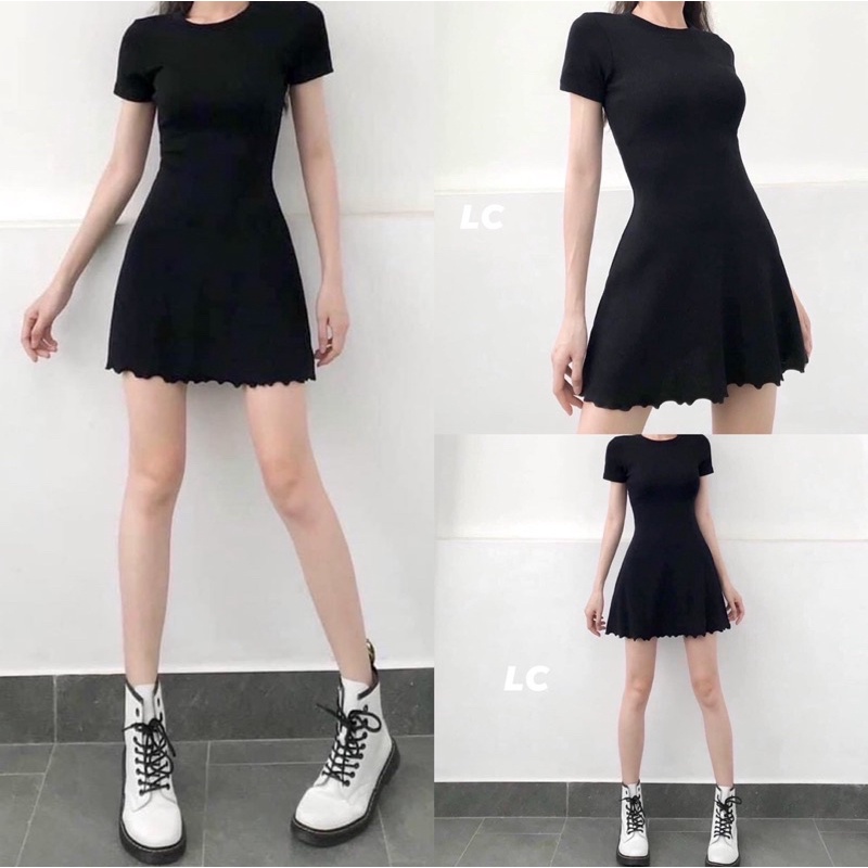 Váy Đen Đuôi Bèo Cộc Tay L.Y Store Nữ  🌸 Đầm dáng ôm body, thiết kế bánh bèo tiểu thư Ulzzang HOT 🌸