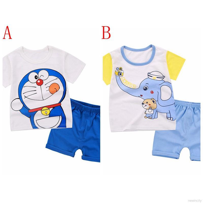 Set áo thun tay ngắn &amp; quần ngắn in hình hoạt hình cho bé trai &amp; gái
