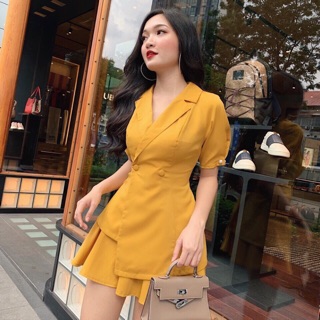 SET ÁO VEST NÚT BỌC + CHÂN VÁY XOÈ