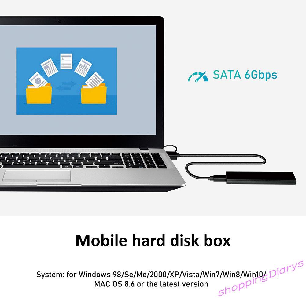 ✤Sh✤ Aluminum M.2 NGFF SATA to USB3.1 Type C 6Gbps External Hard Drive Disk Box