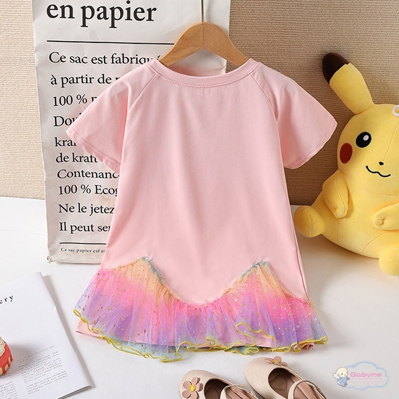 Đầm Công Chúa Tay Ngắn Phối Lưới Màu Kẹo Ngọt Thời Trang Cho Bé Gái