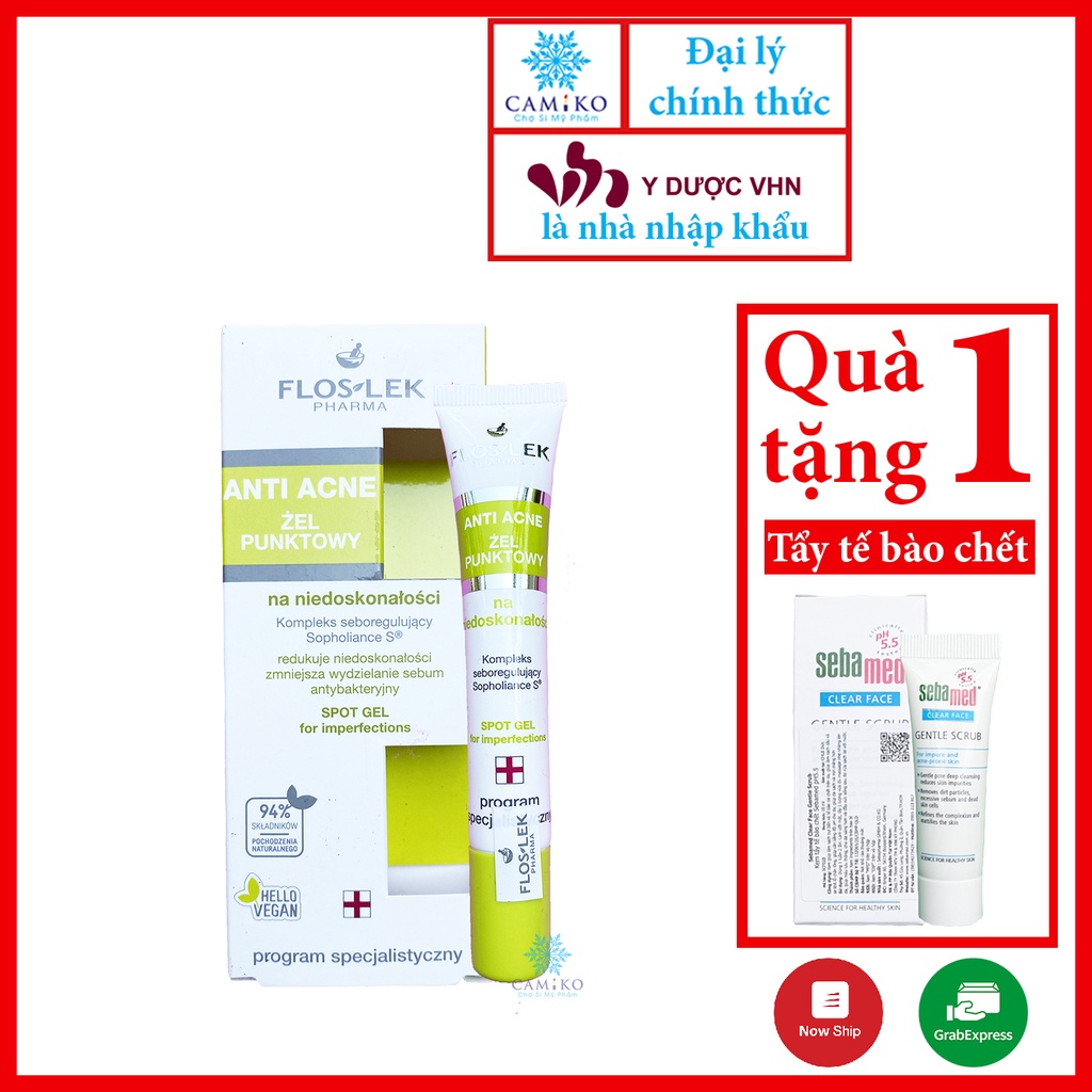 Gel hỗ trợ giảm mụn, ngăn ngừa hình thành mụn Floslek Anti Acne Bacterial Intense Gel 20ml + Tặng tẩy da chết