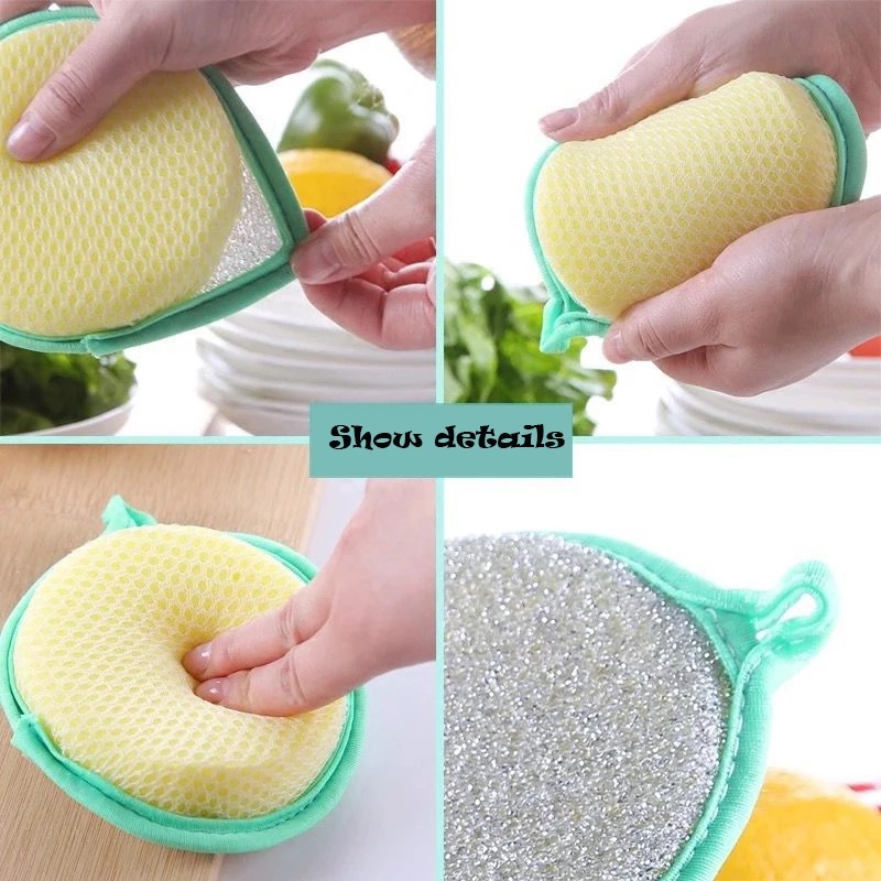 1 Miếng Bọt Biển Rửa Chén Hình Tròn Hai Mặt Đa Năng Không Dính Dầu Màu Sắc Ngẫu Nhiên