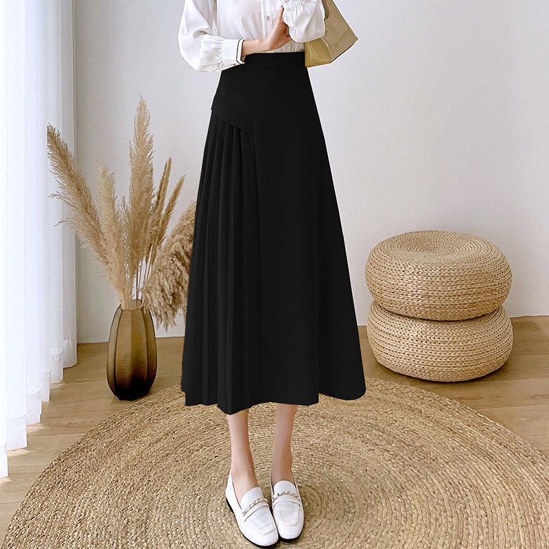 Chân váy dài vừa phải xếp ly dáng chữ A lưng cao thời trang mùa hè 2022 mỏng dành cho nữ