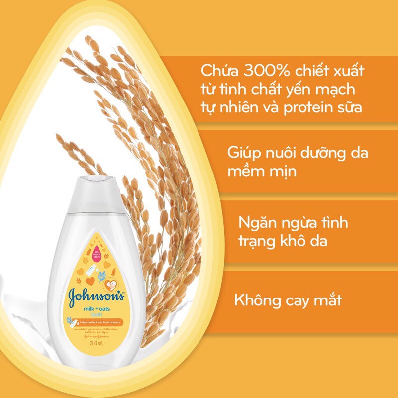 Sữa tắm Johnson Baby Chứa Sữa và Yến Mạch 200ml