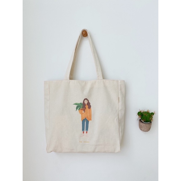 Túi Tote Túi Vải Leo Canvas Cô Gái Áo Len