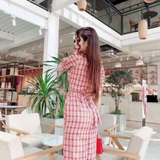 ĐẦM CARO MIDI CỔ TRÒN VINTEGE