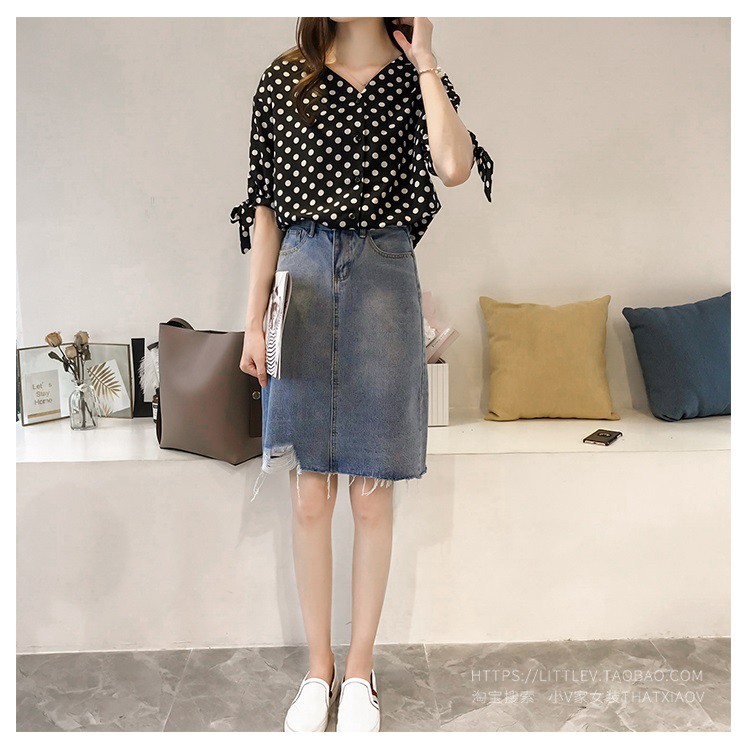 tk208-sơ mi nữ chấm bi tay lỡ s-6xl
