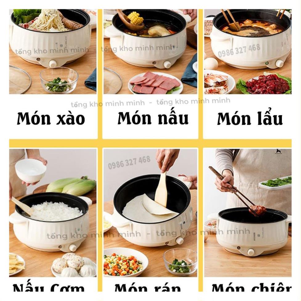 [ SỈ ]Nồi Lẩu Mini, Nồi Lẩu Điện Mini Đa Năng (Cơm, Lẩu, Nấu, Chiên, Xào..) Lớp Chống Dính Teflon Cao Cấp, Công suất lớn