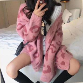 Áo Cardigan len hoạ tiết da báo lông chìm
