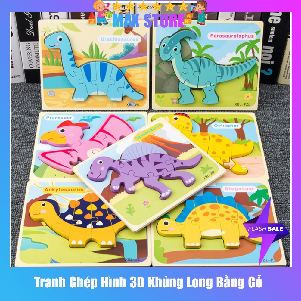 Tranh Ghép Hình Khủng Long Bằng Gỗ Nổi 3D Cho Bé