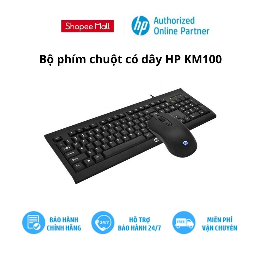 Bộ phím chuột có dây HP KM100 - Hàng chính hãng - bảo hành 12 tháng