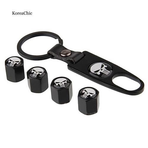 Set 4 nắp van hơi lốp xe ô tô và cờ lê dạng đầu lâu cá tính