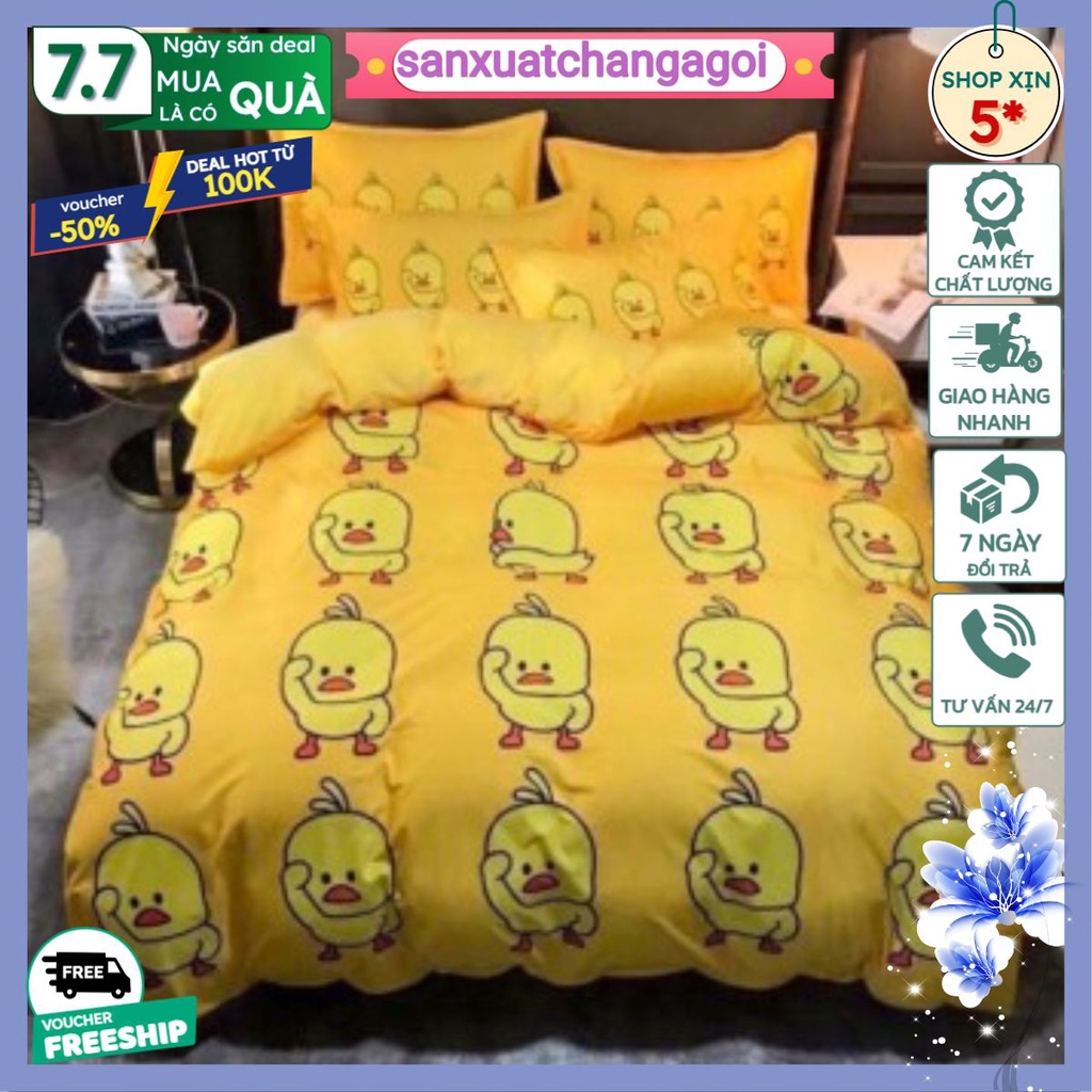 ga trải gường,ga bo chun bọc đệm,nhiều kích thước 1m6 bọc đệm poly họa tiết vịt vàng