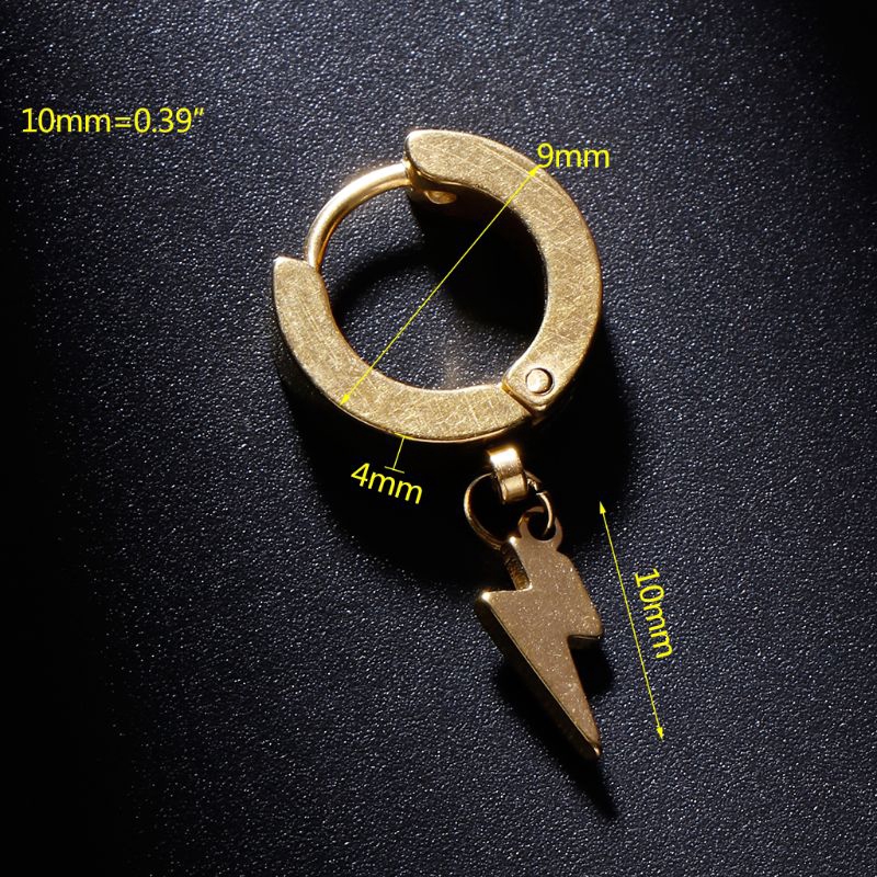 Bông tai thép titan mặt hình sấm sét độc đáo cá tính thời trang