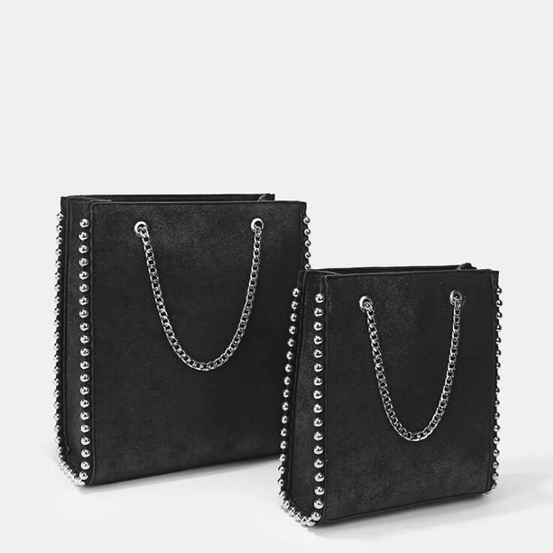 Túi Tote JASMIN NOIR Viền Đinh Tán Phối Dây Xích Thời Trang Cho Nữ