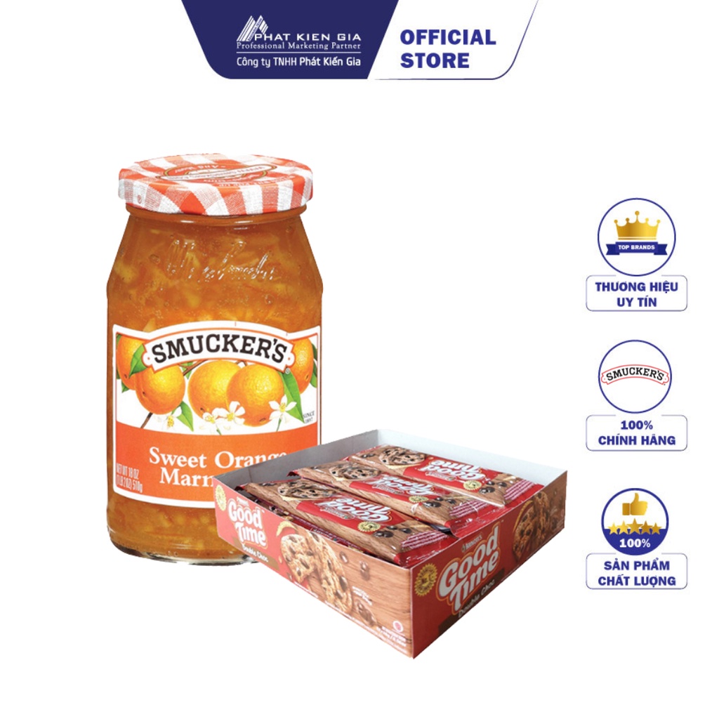 COMBO 1 Hộp Mứt Cam Ngọt Smucker's 340g + 1 Gói Bánh Quy Socola Arnott's GoodTime 16g x 12 thanh