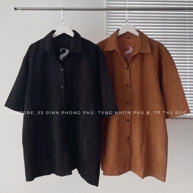 [NEW] Áo Sơ My Cộc Tay Nhung Gân Chữ S Unisex Form Rộng Nam Nữ( Hàng Sẵn)