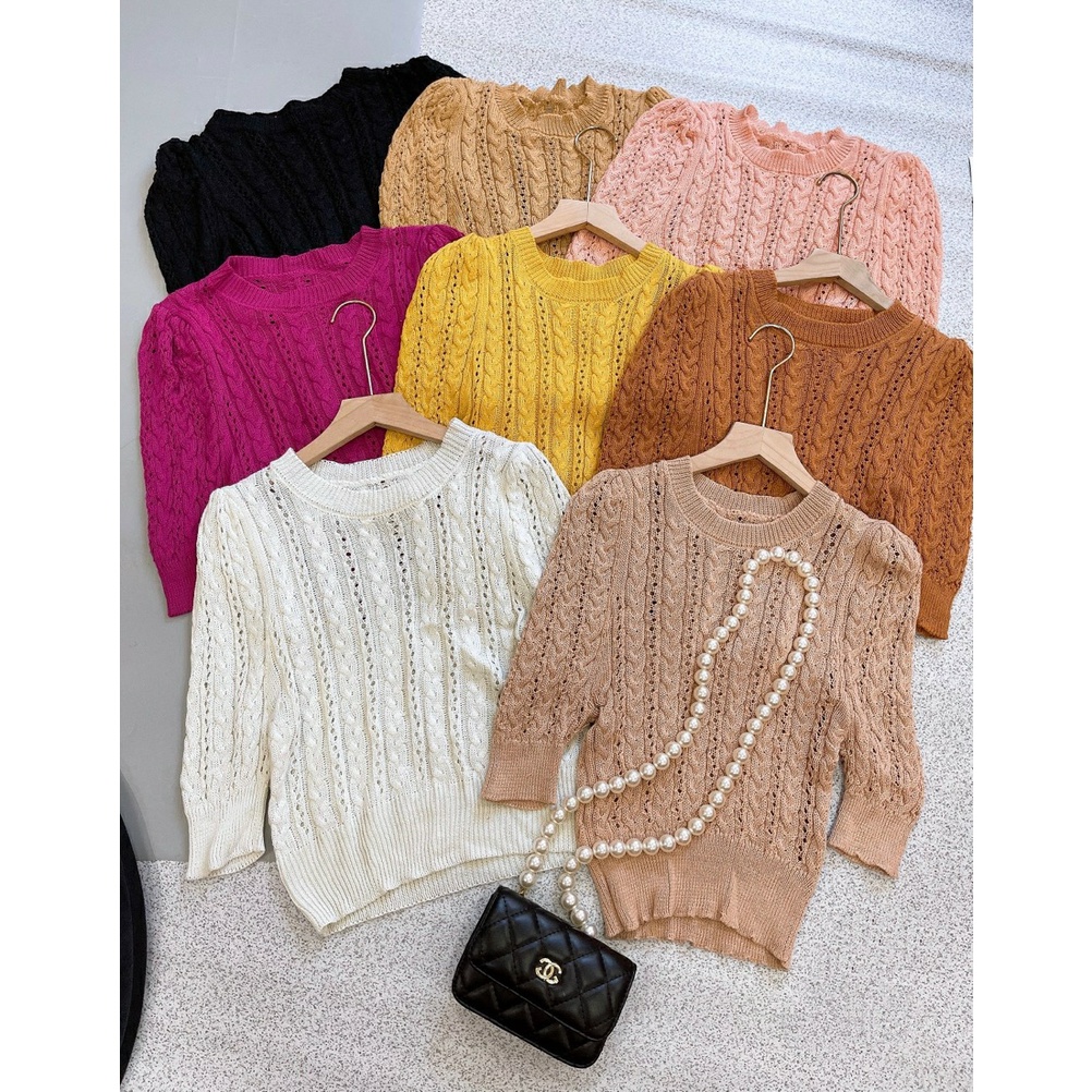 Áo len gân quảng châu tay lỡ nhiều màu