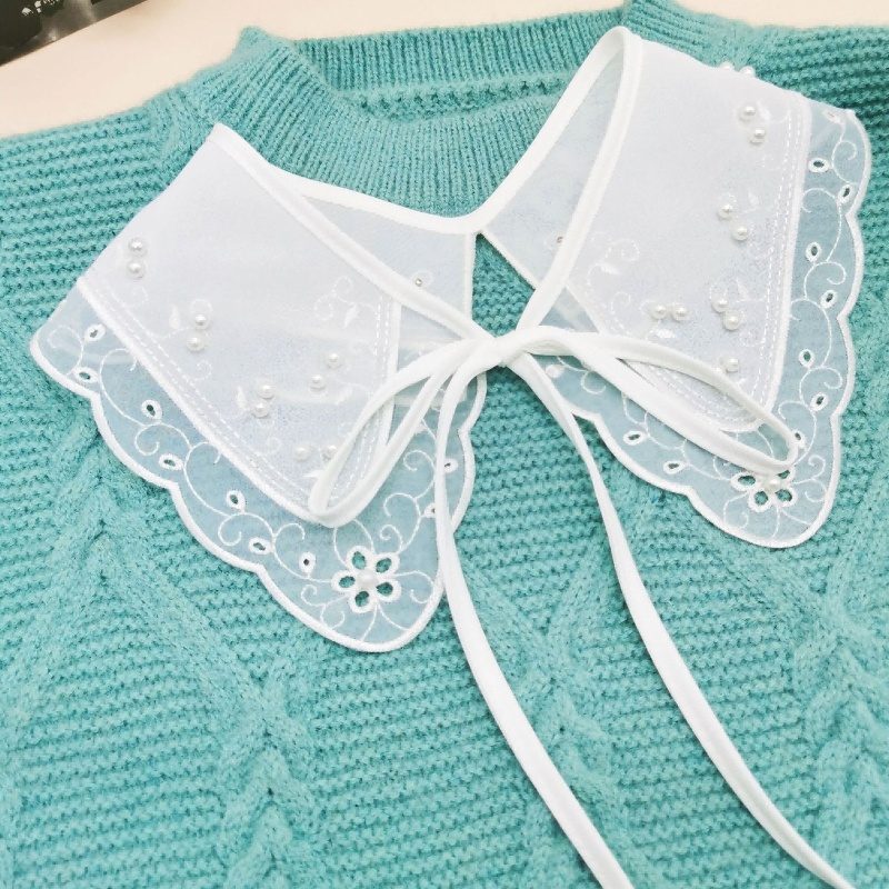 Cổ Áo Sơ Mi Giả Thêu Hoa Phối Ren Có Thể Tháo Rời Thời Trang Cho Nữ