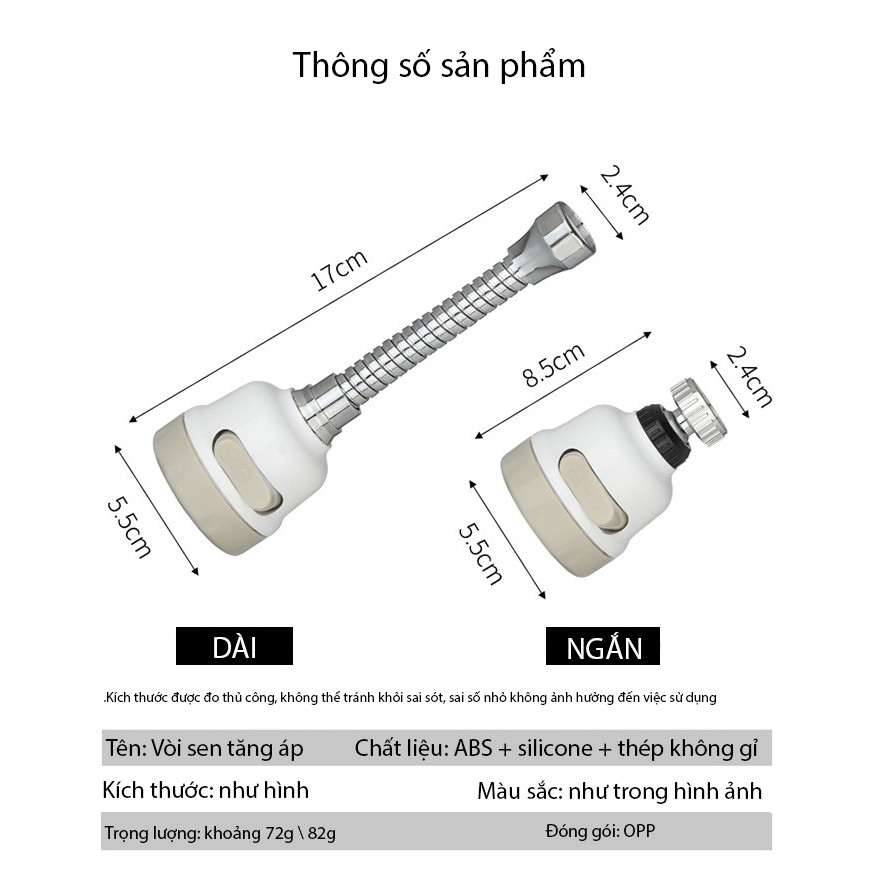 Đầu Vòi Nối Rửa Chén Bát Tăng Áp - 3 Chế Độ Phun - Xoay 360 Độ