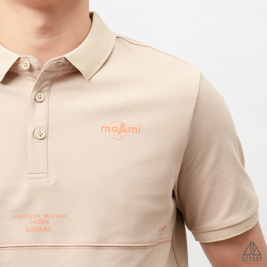 Áo thun polo nam D2shop, áo polo nam viền ngực phối chỉ đỏ mo&mi, màu be