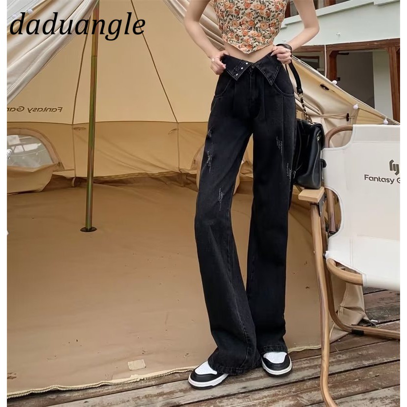 Quần jean dài daduhey ống rộng eo cao phong cách Mỹ thời trang retro mới cho nữ
