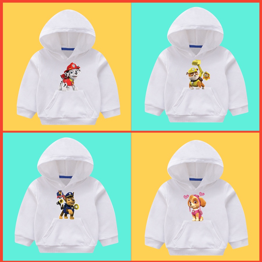 Áo Hoodie màu trắng in hình paw patrol đội chó cứu hộ đủ size cho bé trai bé gái