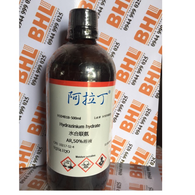 Hoá chất Hydrazinium hydrate CAS 10217-52-4 N2H4.H2O aladdin chai 500ml hydrazin hydrate Hydrazine