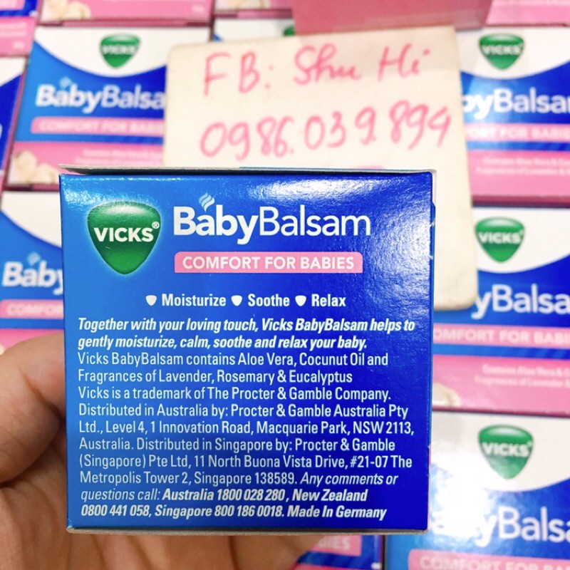 Dầu ấm Vick Baby Balsam 50g Úc Bôi Ấm Ngực Cho Bé Úc