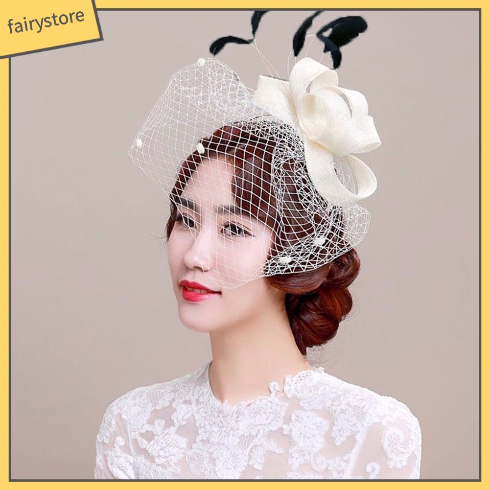 Kẹp tóc kết hợp mạng che mặt cô dâu phong cách retro