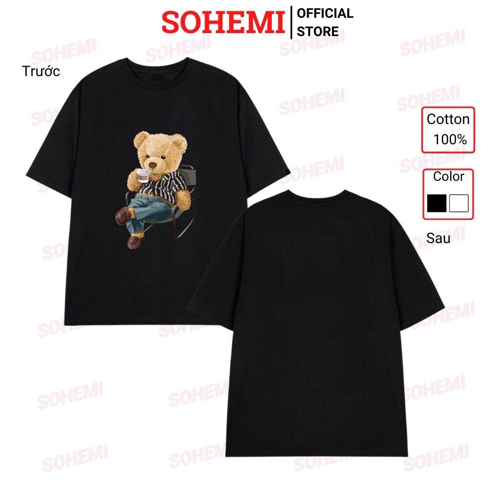 Áo Thun Tay Lỡ Form Rộng SOHEMI họa tiết Gấu BOSS vải cotton 100% 4 chiều cao cấp