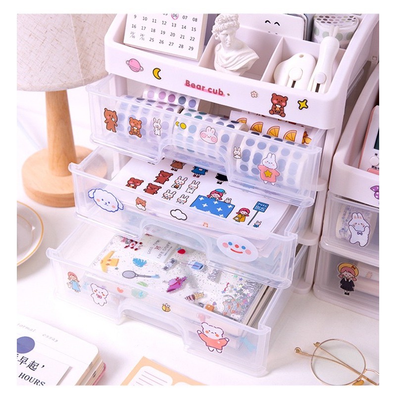 Tủ nhựa mini để bàn đựng đồ đa năng có ngăn kéo tặng kèm sticker