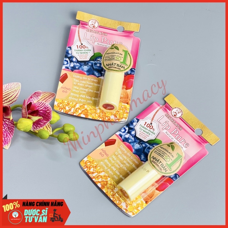 Son Dưỡng Có Màu Lip Pure Màu Hồng Đỏ - Màu đỏ anh đào - Màu cam cháy 3.8g Natural Lipbalm