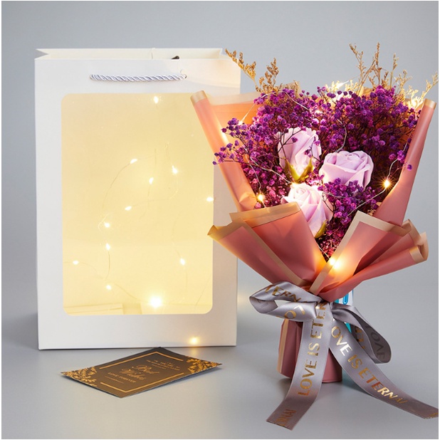 Hộp Quà Hoa Baby Gypsophila,Gồm Túi Đựng Trong Suốt, Đèn Led - Quà Tặng Người Yêu, Người Thân, Lễ Tình Nhân